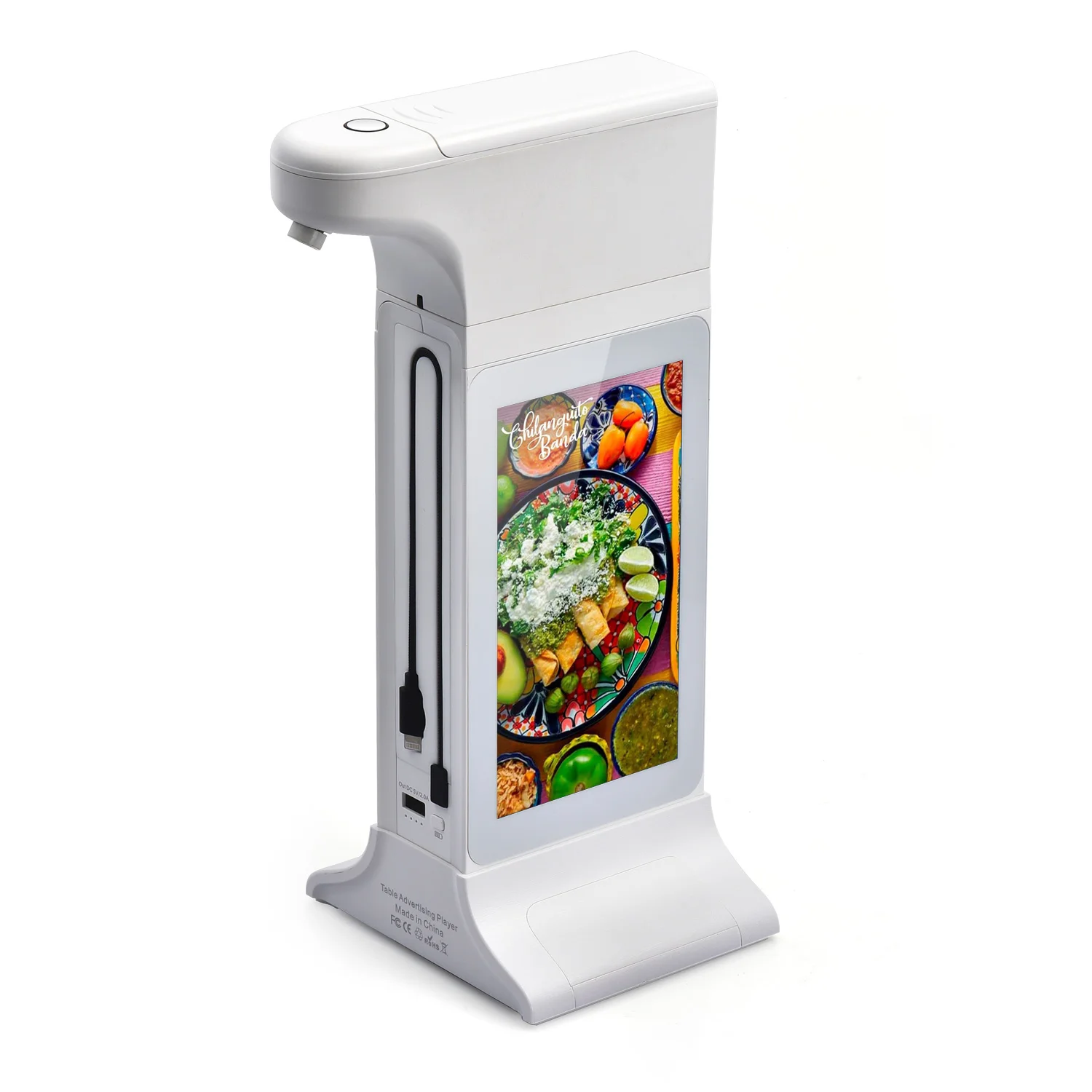 

FYD-835X New Design Android Restaurant Table Stand Ad Advertising Player With Auto Hand Sanitizer Dispenser
