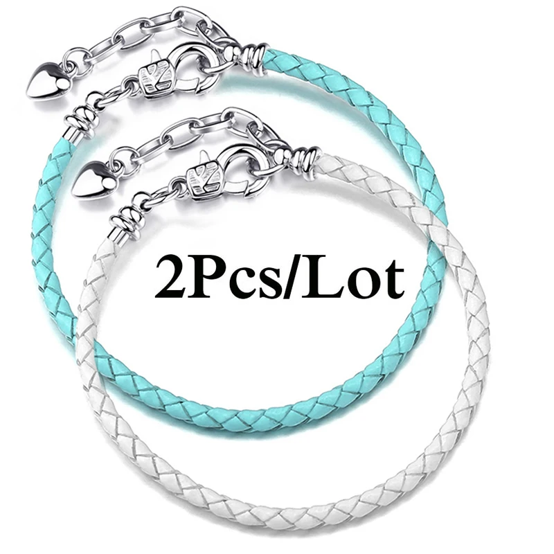 2Pcs/Lot High Quality Lbster Clasp Leather Chain Charms Bracelets Fit DIY Beads Bracelet Pulsera Jewelry Gift For Women Men Girl - купить по