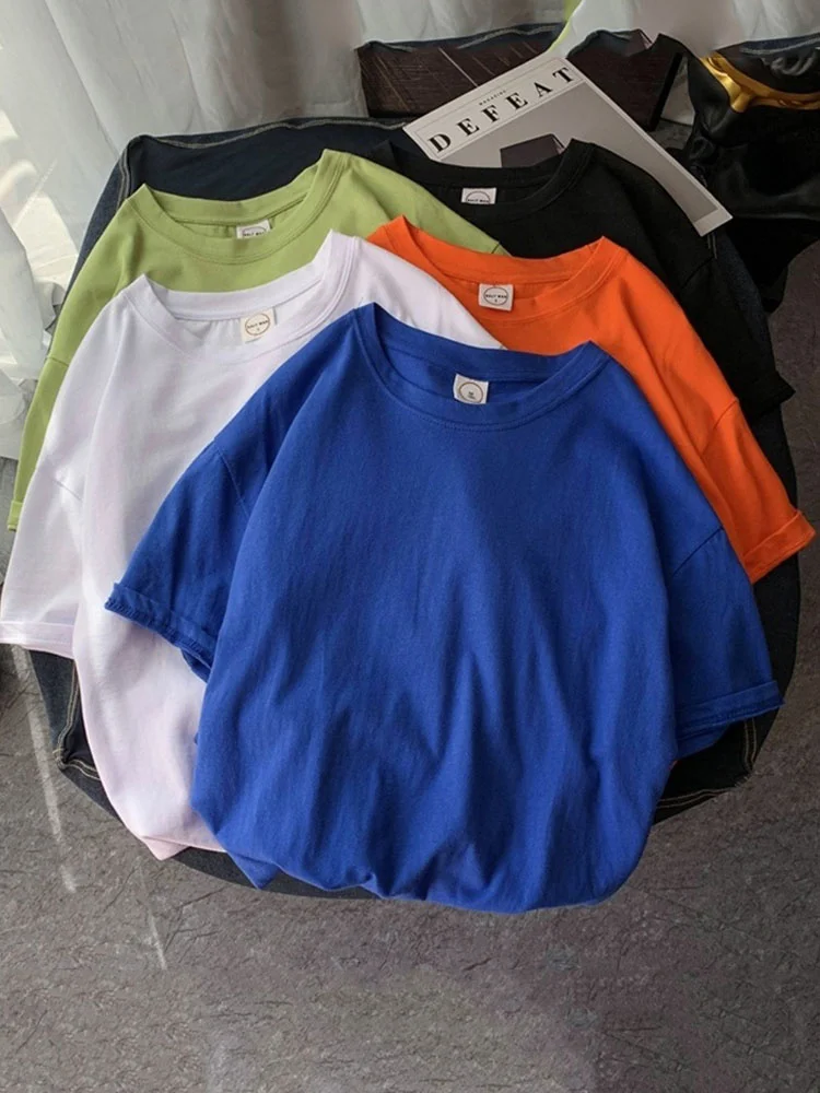 

Летняя футболка с коротким рукавом, Женская однотонная Базовая футболка, Женская Повседневная хипстерская футболка с круглым вырезом, Топ ...