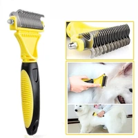 professional dog dematting comb pet hair brush double sided fur knot cutter cat grooming shedding brush for pet hair tangles
