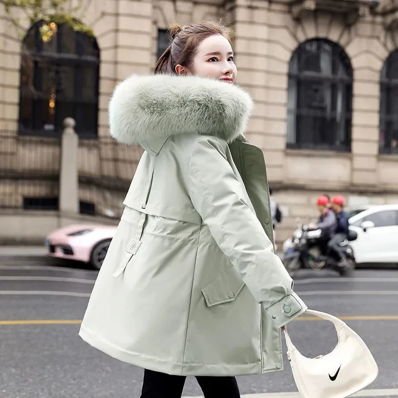 Down Cotton Jacket Womens 2022 Winter New Korean Waist-length Thin Padded Coat Women Large Size Hooded Fur Collar Thick Parkas
