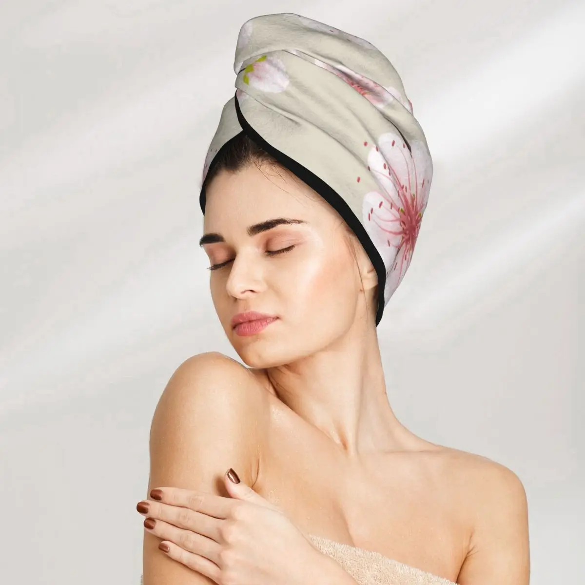 Girls Bathroom Drying Absorbent Hair Towel Sakura Blossom Japanese Cherry Magic Shower Cap Turban Head Wrap