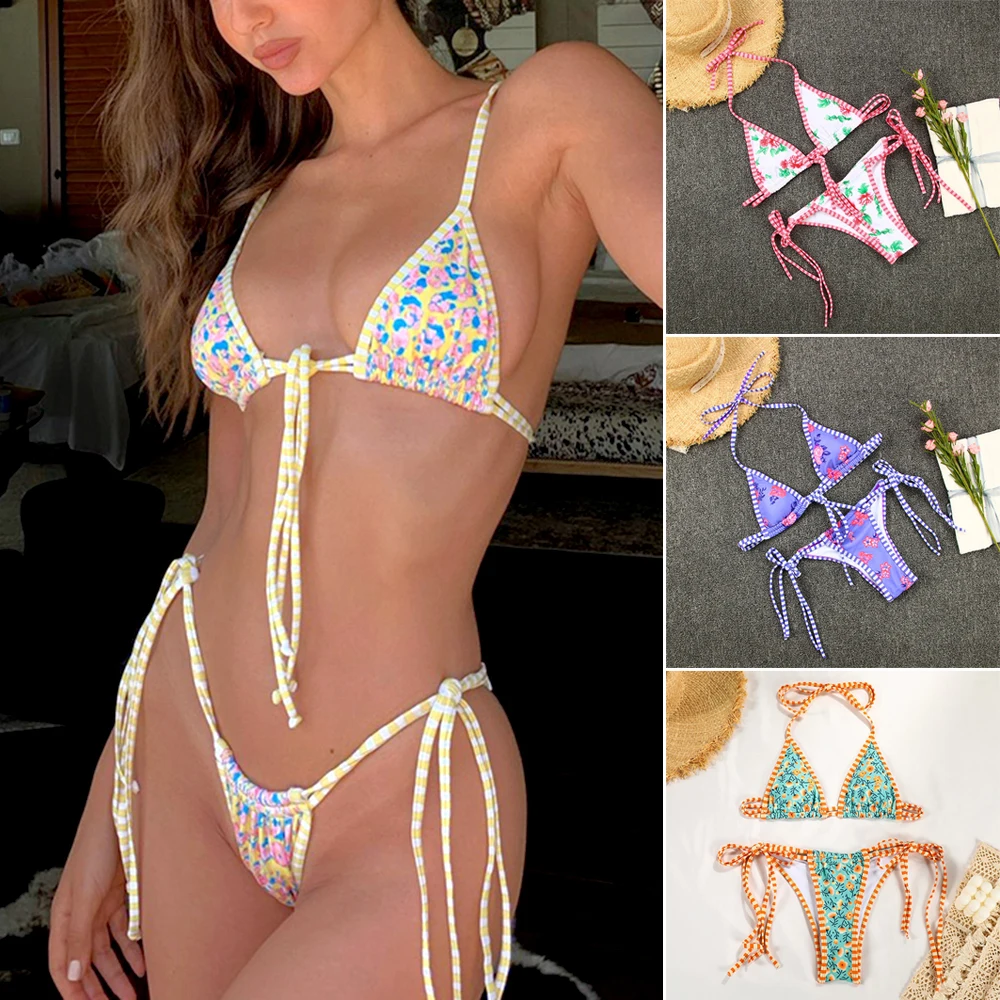

Fashion Women's Swimsuit Sexy Tie Bikini Thong 2-Piece Summer Swimwear Thin Underwear Spa Clothing for Swimming Pool Beach d88
