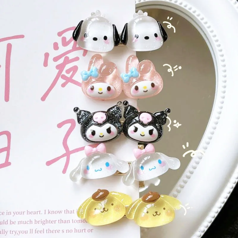 

Kawaii Cartoon Sanrios My Melody Kuromi Sweet Cute Acrylic Bangs Side Clip Card Issuance Hair Clips Hair Accessories Girls Gift