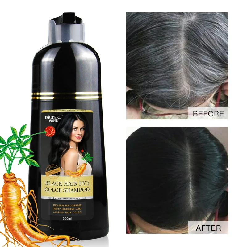 

Mokeru 500ml Natural 100% Gray Coverage Permanent Ginseng Black Hair Dye Shampoo for Man Women Coloring Dye Shampoo