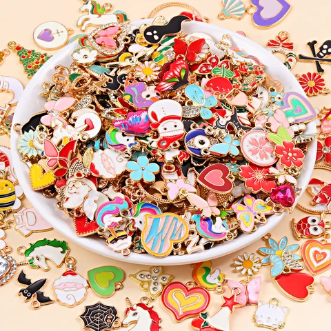 Оптовая продажа, ювелирные аксессуары, 10 шт., разные виды Подвесок в виде любящих сердца, растений, животных, модное женское ожерелье, браслет