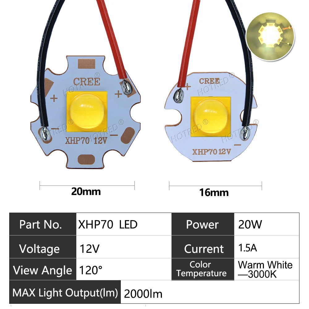 

HotRed XHP70 LED With Cable Wire 20 Вт Холодный белый