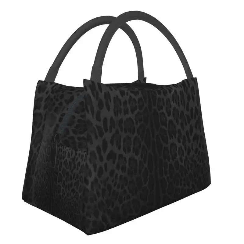 

Custom Black Leopard Print Skin Lunch Bag Men Women Cooler Thermal Insulated Lunch Boxes for Work Pinic or Travel