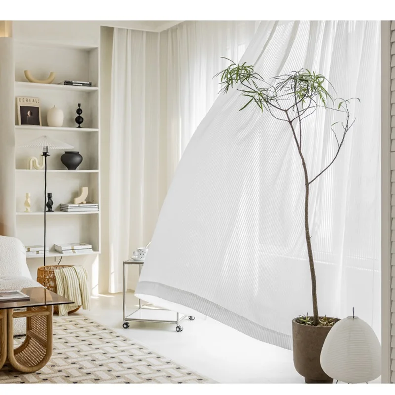 Японские полосатые шторы белые тюлевые современные минималистичные для