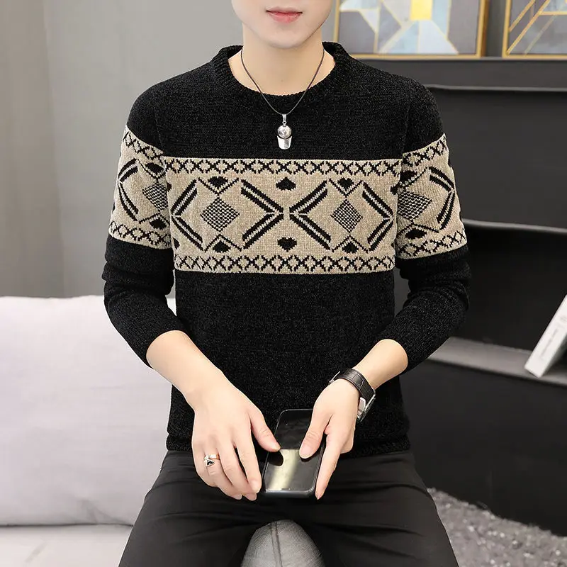 Men's new sweater color matching round neck wear fashion sweater