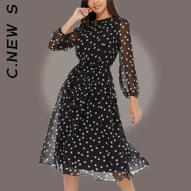 C.New S Women Fashion Dress Elegant Dot 