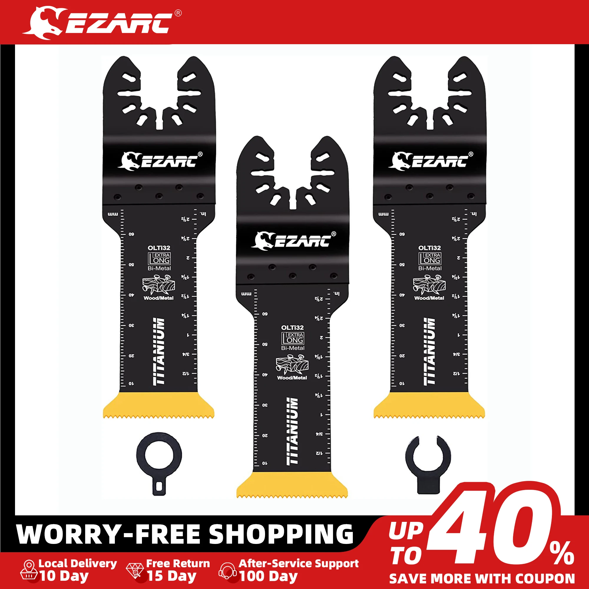 EZARC 3PCs Extra-Long Titanium Oscillating Multitool Blades, Oscillating Saw Blade for Metal Nails Screws Cutting, Plastic