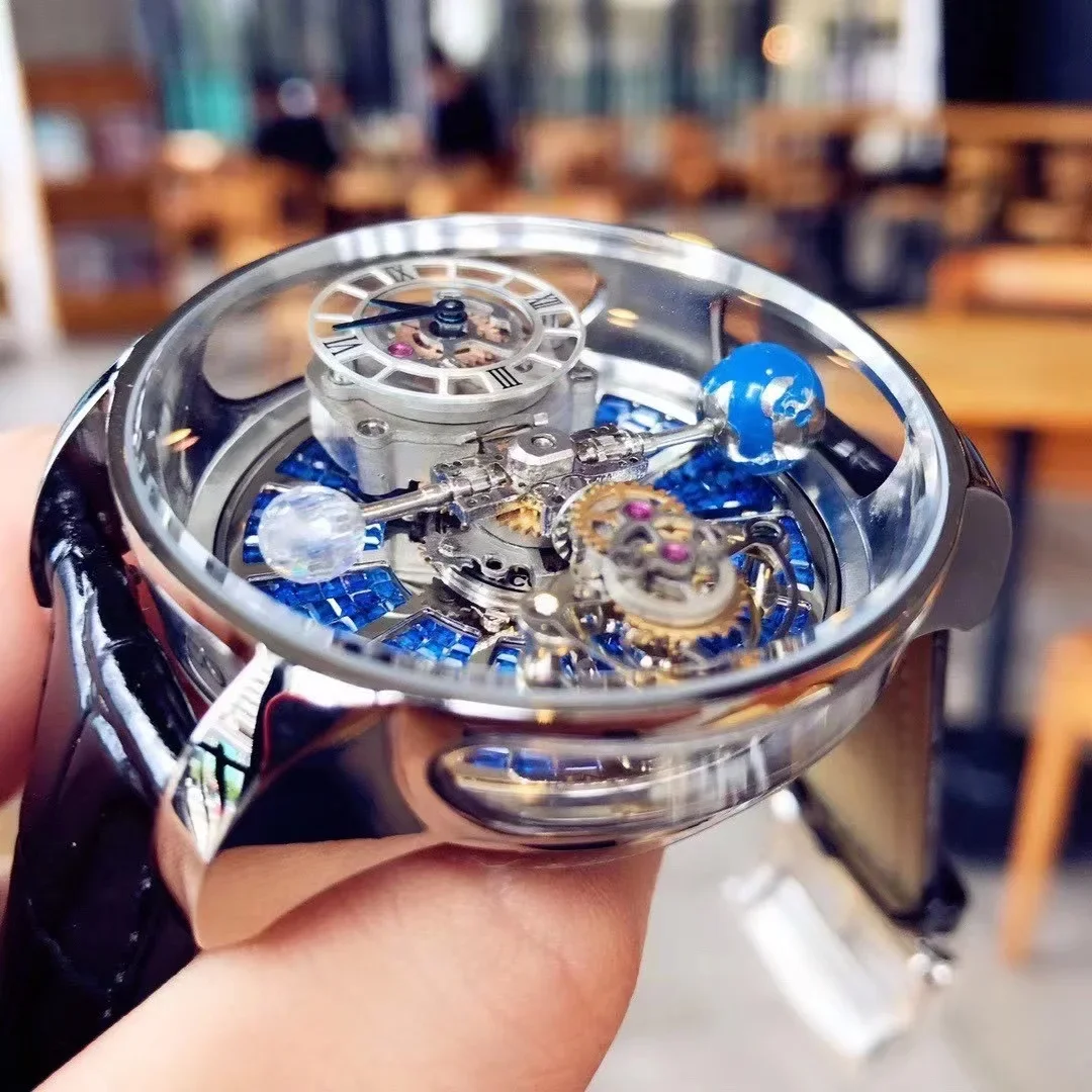 

YYHC Ограниченная серия Небесный корпус l турбийон кожаные часы водонепроницаемые темные удобные многофункциональные вращающиеся мужские часы