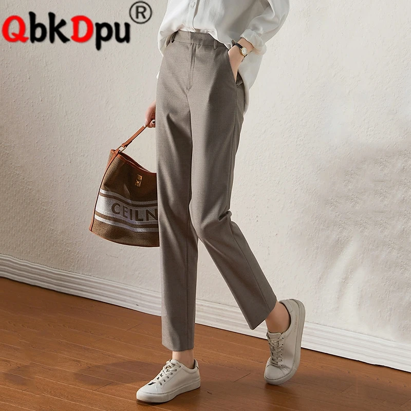 Повседневные Костюмные брюки до щиколотки женские прямые на весну и осень