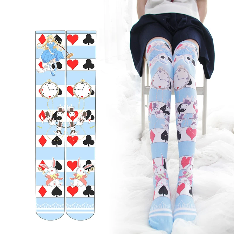 

Cute Alice in Wonderland Cosplay Lolita Stockings Women Anime Kawaii Socks Japanese Thigh High Overknee Halloween Socks Gifts