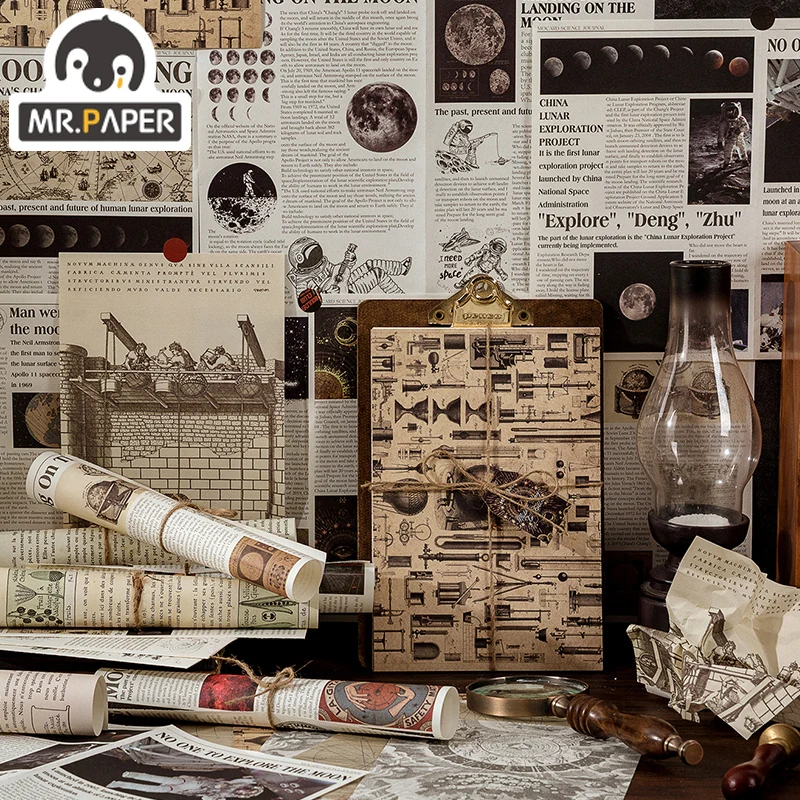 

JIUMO 8 Design Momo Material Paper Retro Periodical Room Series Collage Note Material Paper DIY Retro Tag Material Paper