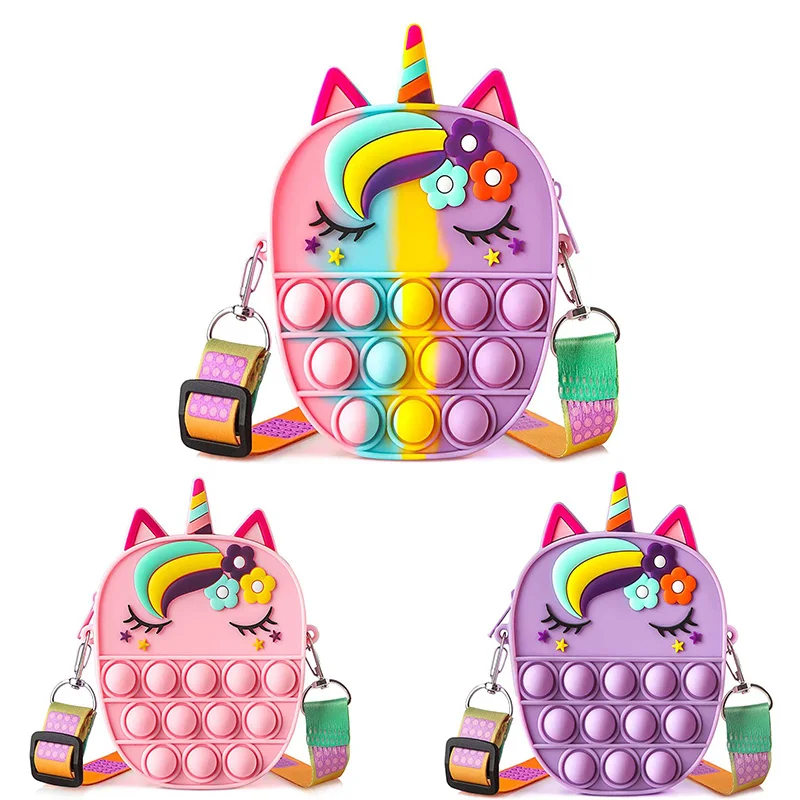 

Unicorn Popite Bag for Kids Squeeze Toy Funny Relief Toy Anti-stress Popits Silicone Push Bubble Toy Children's Popits Bag Girl