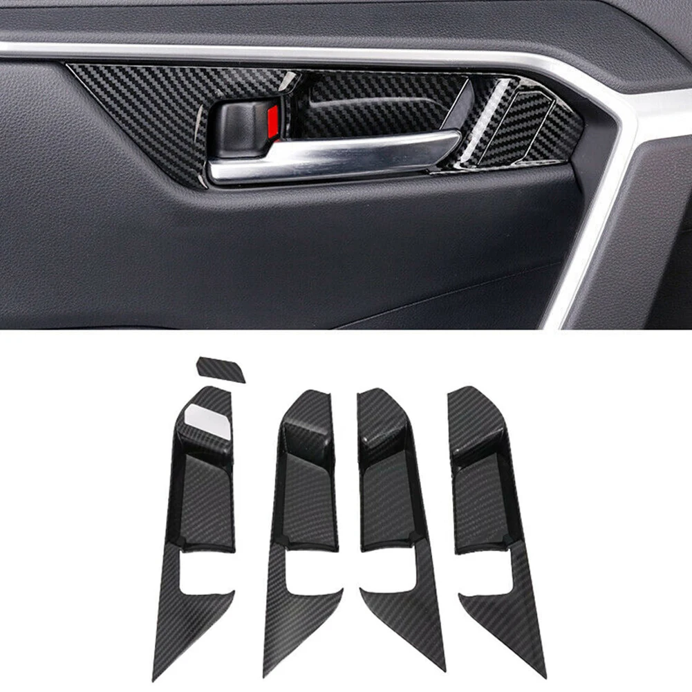 

5pcs/Set Carbon Fiber Car Interior-Door Handle Frame Cover Trim ABS Plastic For RAV4 2019 Car Interior Accessories