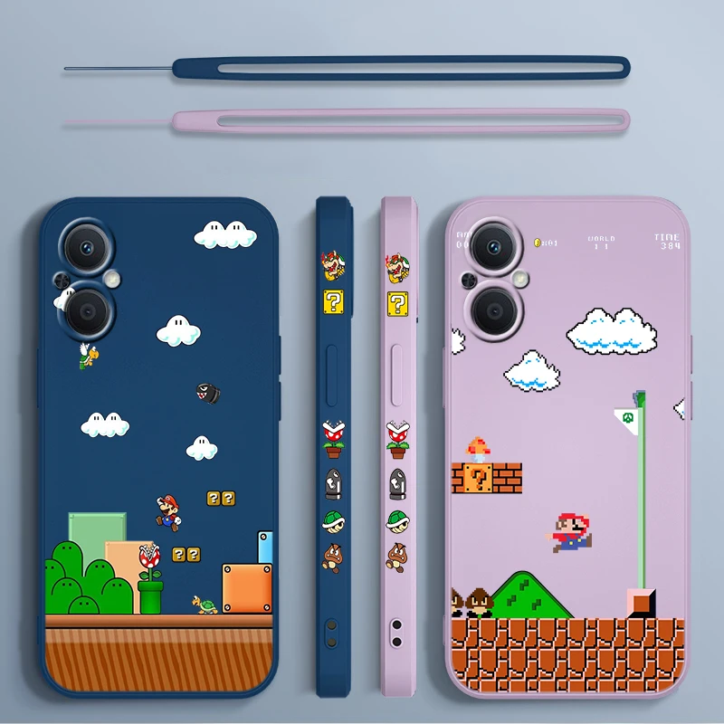 

Hot Games Super Marie Mario For OPPO A5 A9 A12 A72 A53 S A73 Find X2 X3 X5 Lite Pro Neo 5G Liquid Left Rope Soft Phone Case