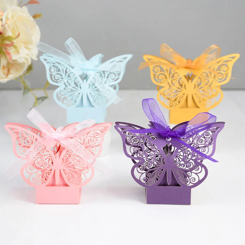 

10pc Golden Hollow Butterfly Candy Gift Box Laser Cut Color Packaging Boxes Baby Shower Wedding Birthday Party Decoration Supply