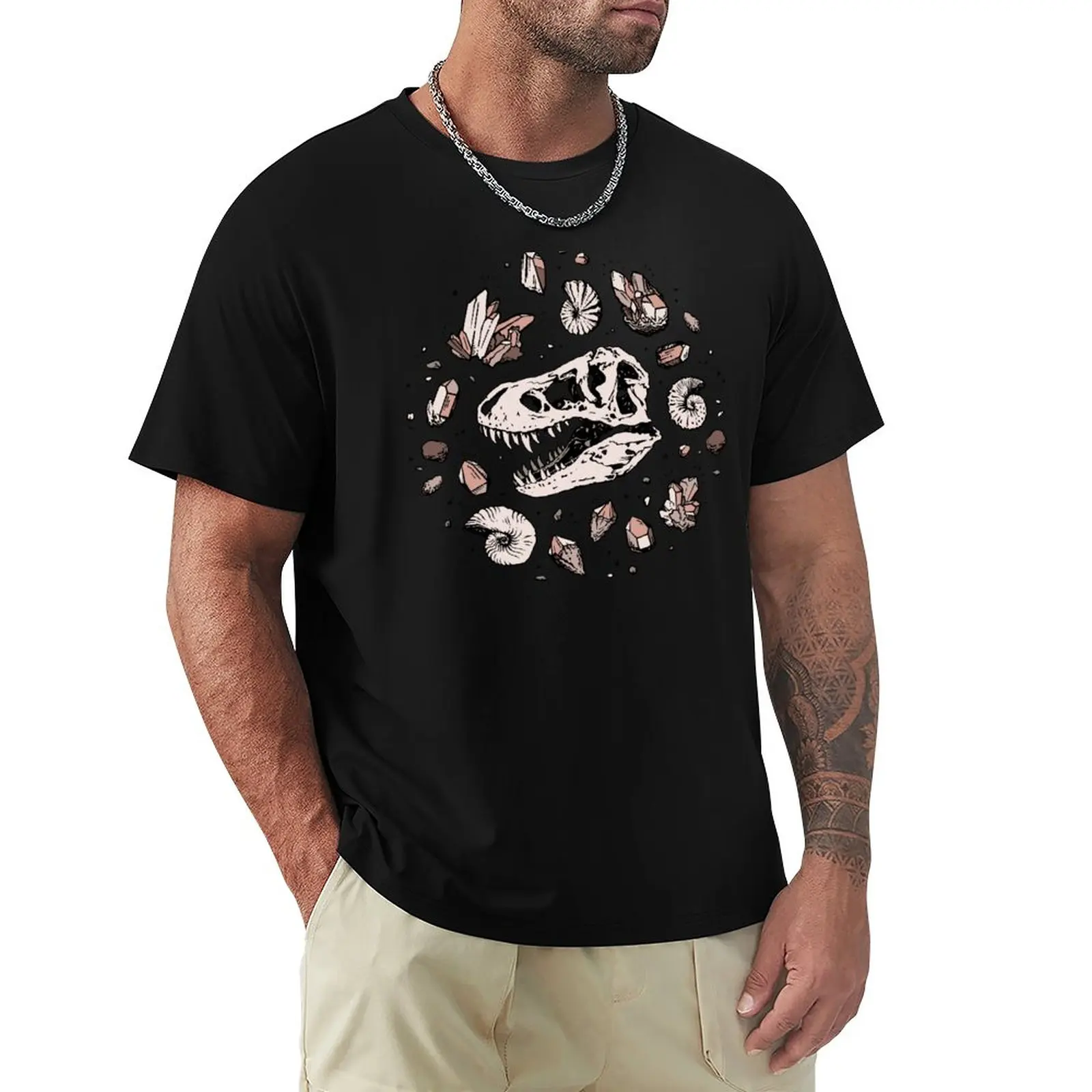 

Geo-rex Vortex | Rose Quartz | Dinosaur Skull Fossil Art T-Shirt Aesthetic Clothing Tops Anime Mens Workout Shirts