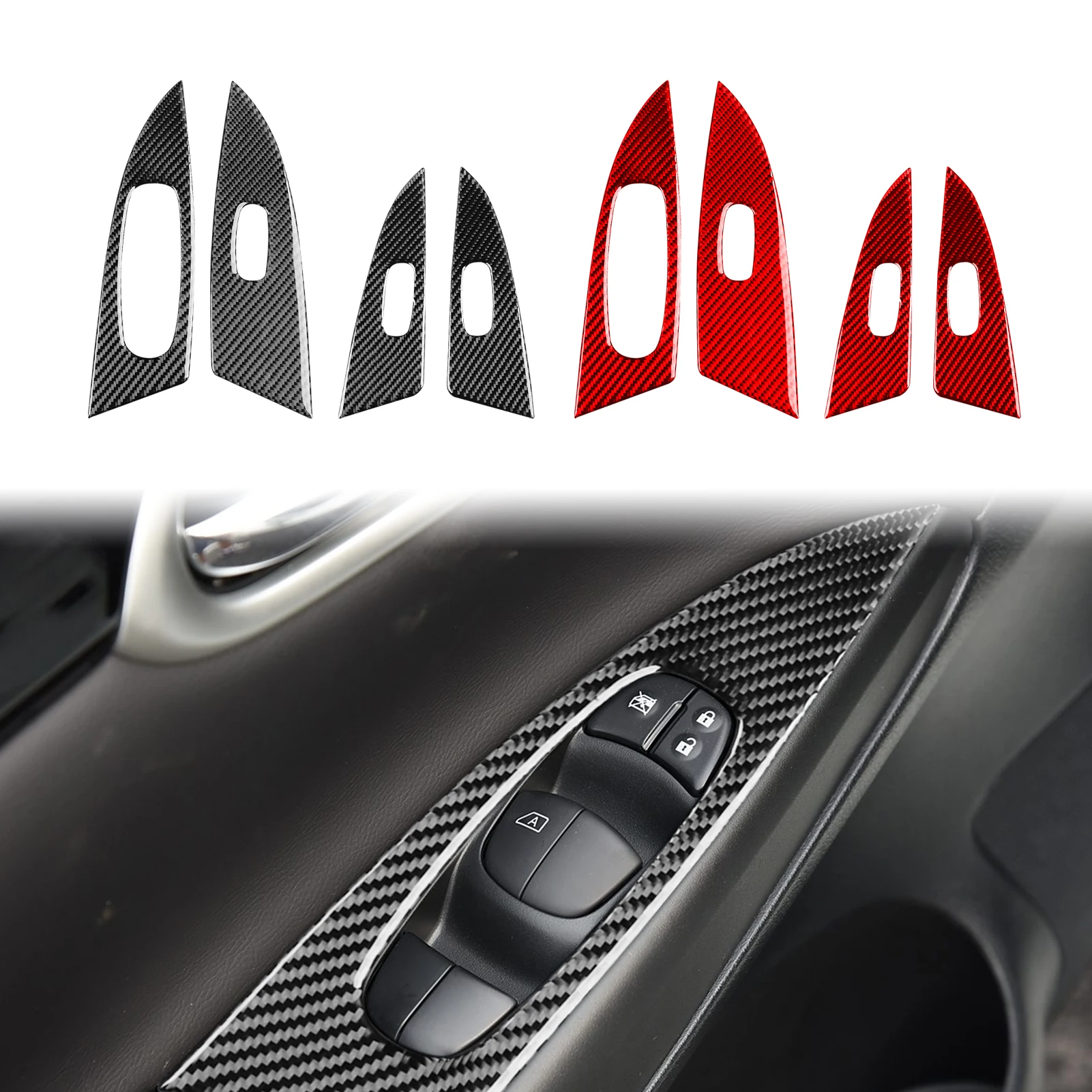 Фото Накладка на панель управления стеклоподъемниками из карбона для Nissan Sylphy 2016-2019, аксессуар для интерьера автомобиля, декоративная наклейка, модификация №3