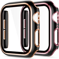 two tone hard pc protective cover for apple watch se case series 6 5 4 3 bumper for iwatch 40mm 44mm 38mm 42mm plating shell