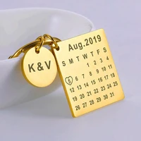 custom date women keychain stainless steel jewelry personalised initials letter round pendant keyring birthday anniversary gift