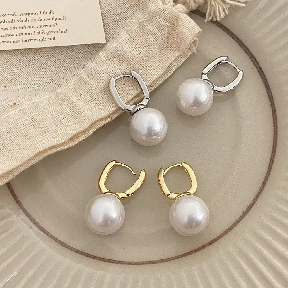 Элегантные серьги-кольца с жемчужной застежкой для женщин корейский стиль