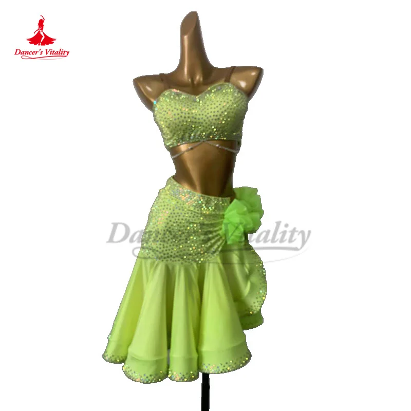

Latin Dance Performance Dress Full AB Stones Bra Top+short Skirt 2pcs for Women Chacha Tango Latin Dancing Competition Dresses