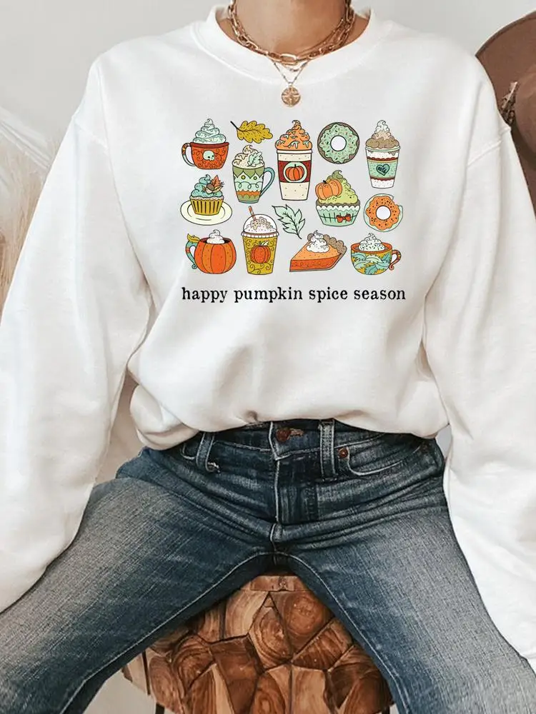 

Lovely Cartoon Pumpkin Spice Thanksgiving Fashion Pullovers Fall Autumn Halloween Casual Graphic Female Women Print Sweatshirts