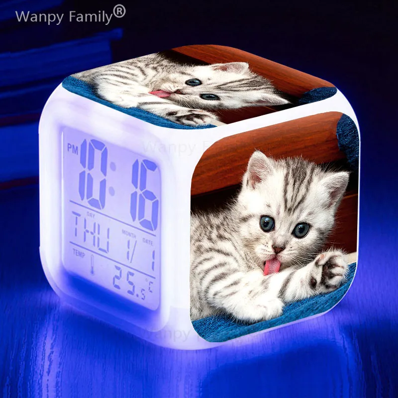 Kids Room Home Decor Mural Pet Cat Alarm Clock