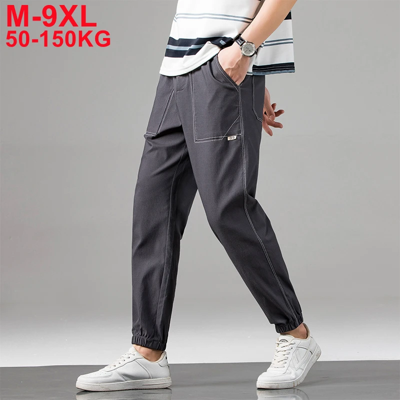 

Large Size Cargo Pants Men High Quality Cotton Sweatpants Ankle-length Trackpants Patchwork Mens Casual Trousers 6xl 7xl 8xl 9xl