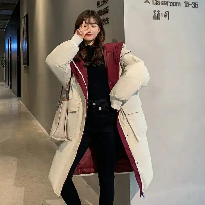 Mid-length Padded Jacket Korean Style Loose Winter Girl Student Cotton-padded Jacket Harajuku Style Thick and Warm Bread Jacket