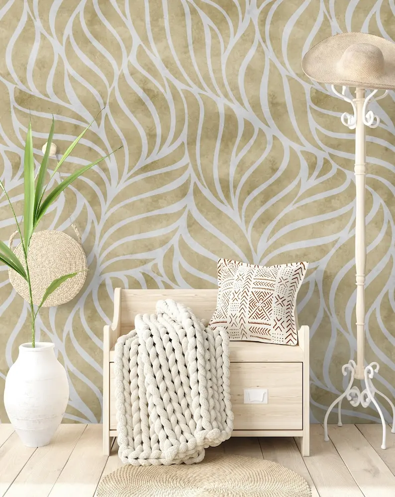

Geometric Wallpaper Peel and Stick | Abstract Leaf Art Wall Mural