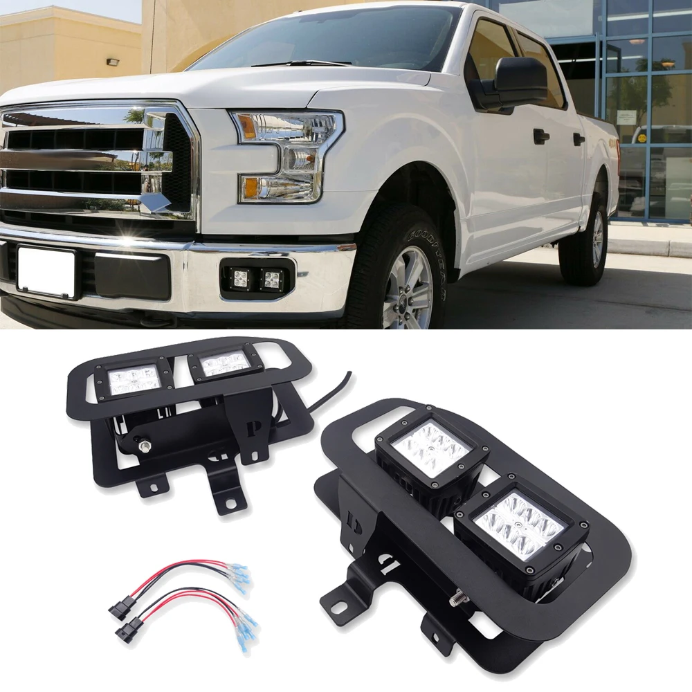 Wsen For 2015-2017 Ford F150 4x 18W 3 inch LED Fog Lights and Front Bumper FogLamp Mount Brackets with Wiring Kit