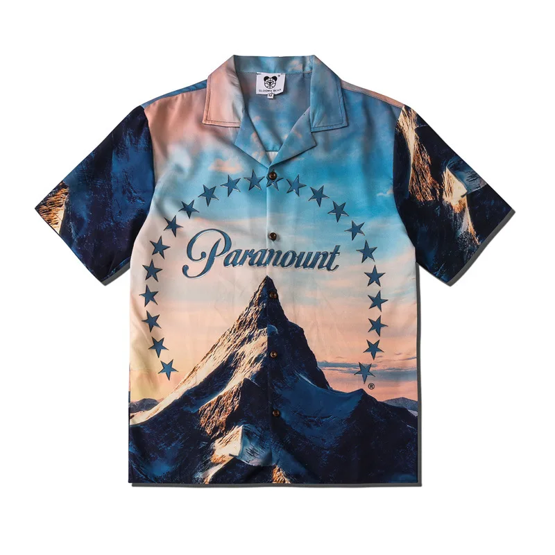 

Summer New Mens Vintage Paranount Print Shirt Fashion Male Oversized Short Sleeve Hawaiian Beach Harajuku Shirts Vetement Homme
