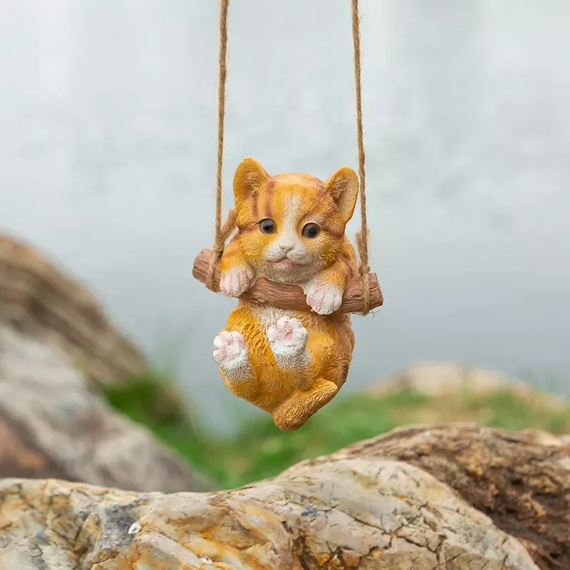

3D Cute Cat Puppy Car Hanging Cament Kitten Simulation Model Creative Car Interior Decor Animal Resin Pendant Kid Toy Gift