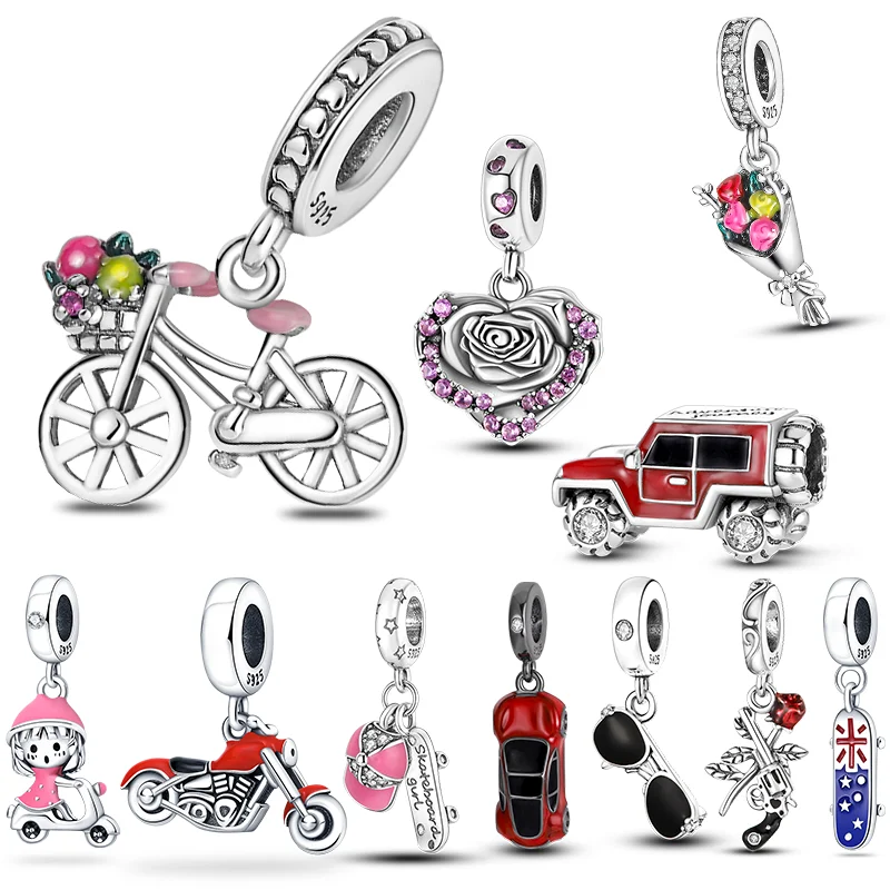 HOT Romantic Flower Basket Bike Charms Beads Fit Original 925 Silver Bracelets Bangle For Making Diy Women Jewelry Gift