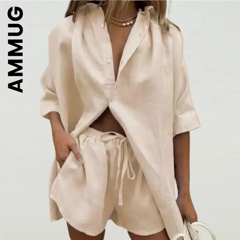 

Новый женский комплект Ammug, шикарный женский костюм, тонкие короткие брюки, спортивная одежда, мягкий комплект из двух предметов, винтажный ...