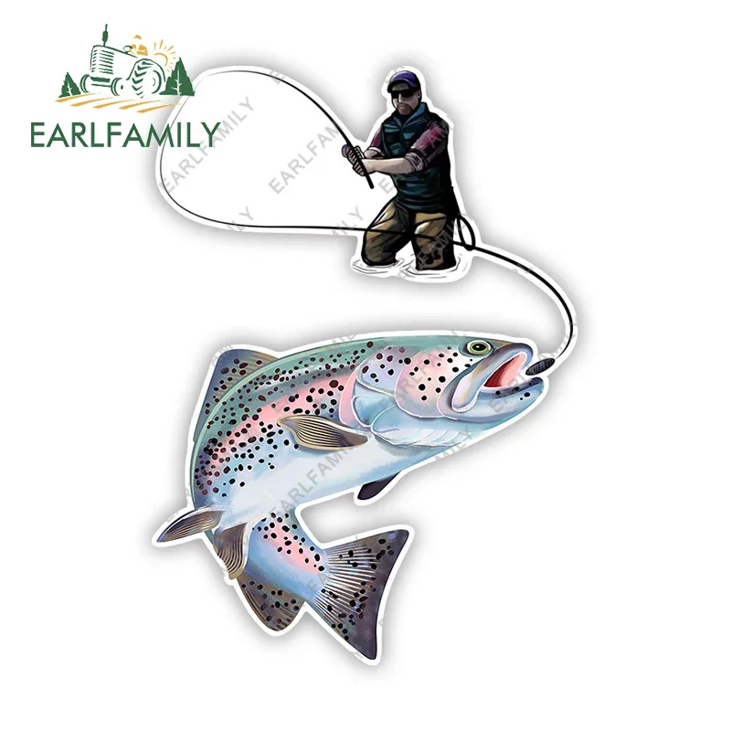 

EARLFAMILY 13 см x 10,1 см для форели, рыбы, автомобильная наклейка, водонепроницаемая наклейка, забавные автомобильные аксессуары, солнцезащитный крем, декор для автофургонов, холодильников