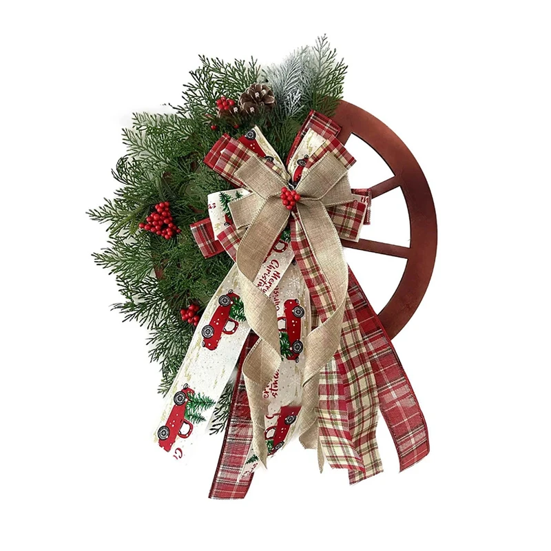 

1 Piece Christmas Winter Wreath Door Pendant Farmhouse Carriage Wheel Christmas Pine Cone Wreath (40Cm)