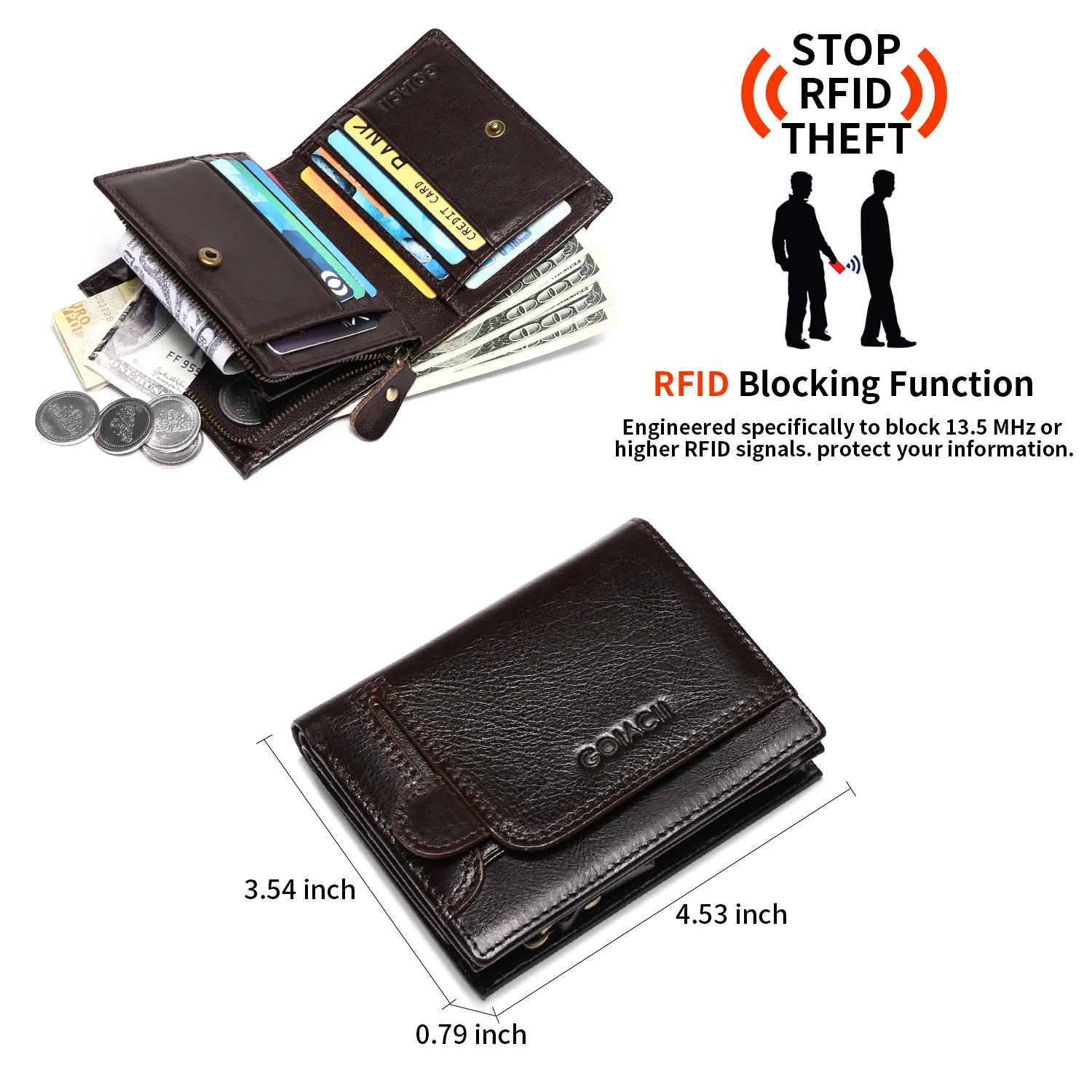 Wallet for Men Genuine Leather RFID Cards Holder Purse Fashion Slim Casual Wallets with Coin Pocket Male 2023