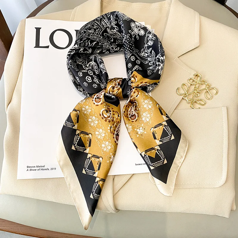 

2022 Fashion Square Satin Scarf For Women Print Silk Shawl Foulard Hijab Neckerchief Female Headscarf Headband Hair Wrap Bandana