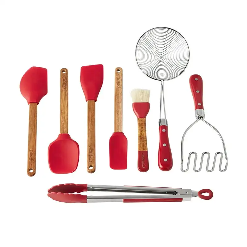 

Kitchen Set with Masher, Tongs, Skimmer, Spatula, and Brush, Red Restaurant accessories Sink splash guard silicone Gas stove pro