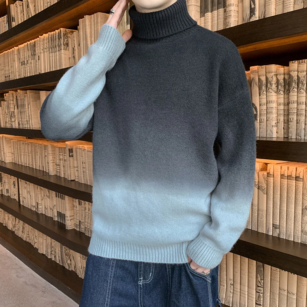 

Dinboa-high Neck Sweaters Men Winter Warm Tops Casual Turtleneck Sweater Men Pullover Jumpers 2022 Brand New Gradient Sweater
