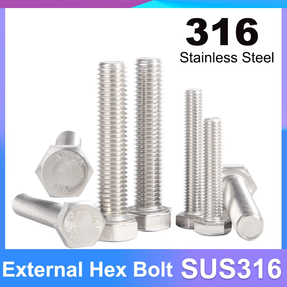

M5 M6 M8 M10 M12 DIN933 316 A4-70 Stainless Steel Outer External Hex Hexagon Head Cap Bolt Screw Length 8-100mm