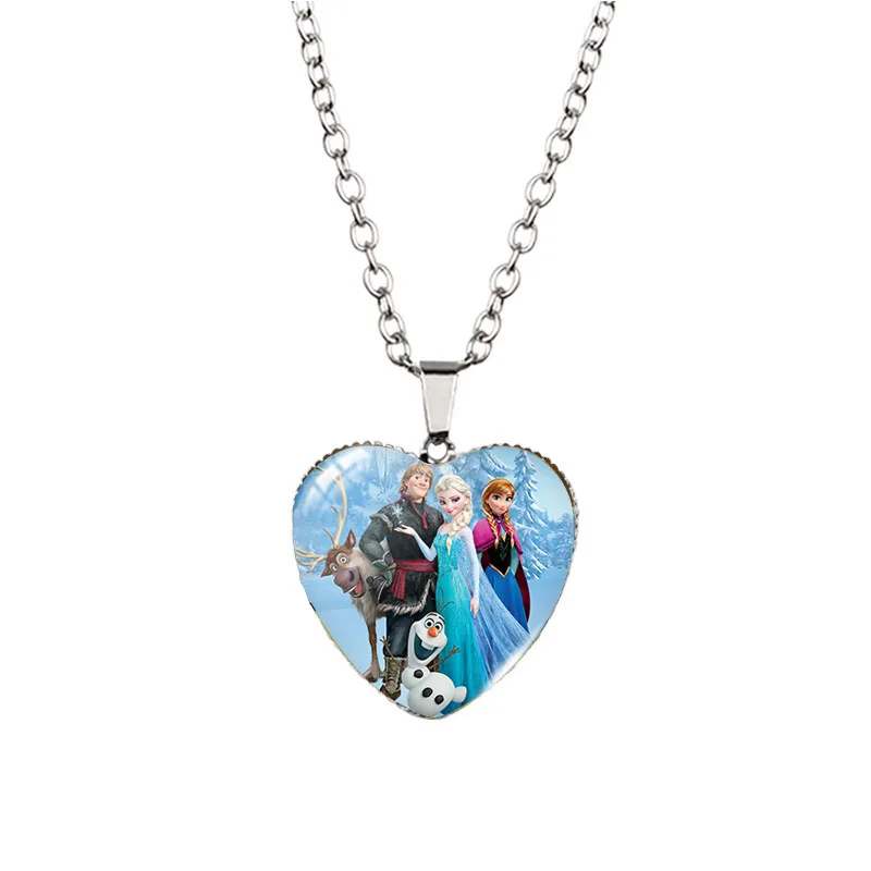 

Disney Frozen Anime Figure Peripheral Heart Time Gem Necklace Princess Elsa Heart Pendant Collarbone Chain