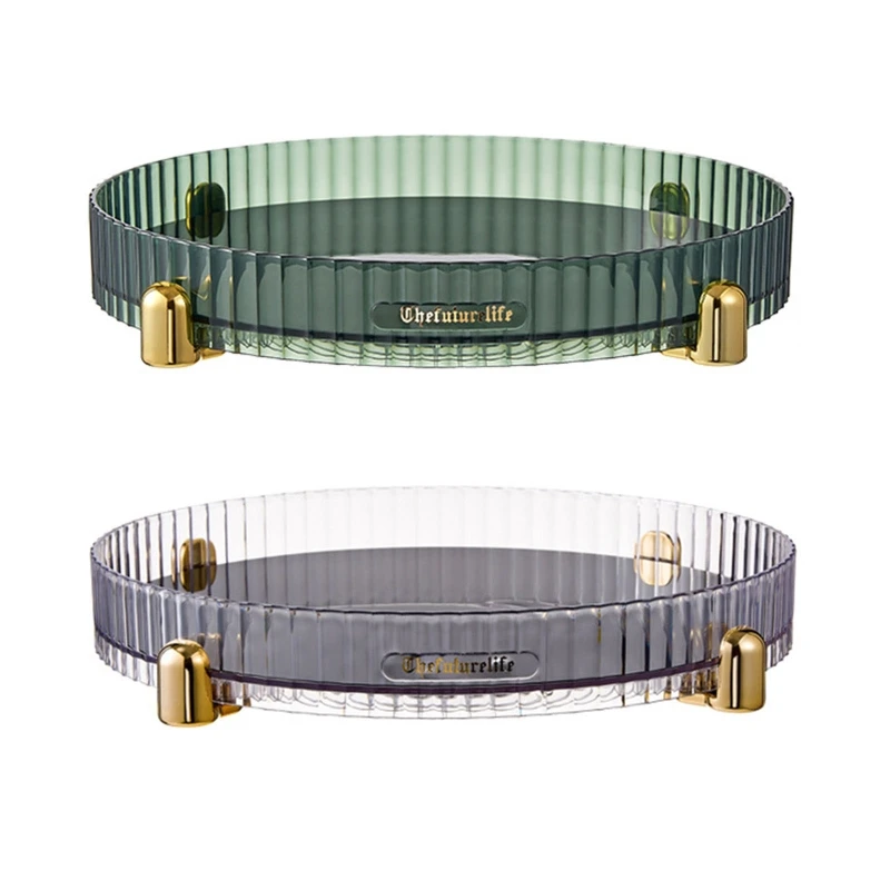 

K92A Multi-purpose Storage Container for Cosmetics Spices Sundries Durable Rotatable PET Tray Stable Tabletop Organizer Box