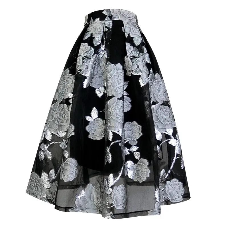 

Женская модельная юбка с цветочной вышивкой TB1628, дизайнерская сетчатая юбка с высокой талией, трапециевидная юбка для весны и лета